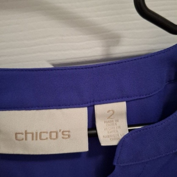 Chico's Large Blue Purple V-Neck Button Relaxed Fit Everyday Band Collar Blouse - Picture 2 of 7